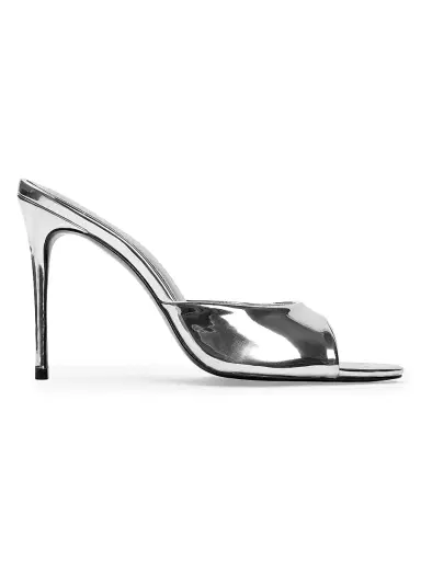 Black Suede Studio Women's Jazz 100MM Patent Mules - Silver Mirror Metallic Leather - Size 10 | Thumbnail 1