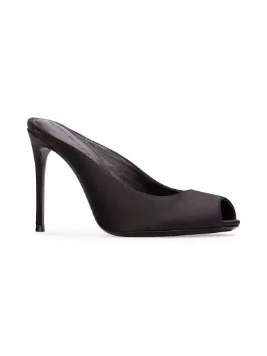 Black Suede Studio Women's Shania 100MM Satin Peep-Toe Mule Heels - Black Satin - Size 5 | Thumbnail 2