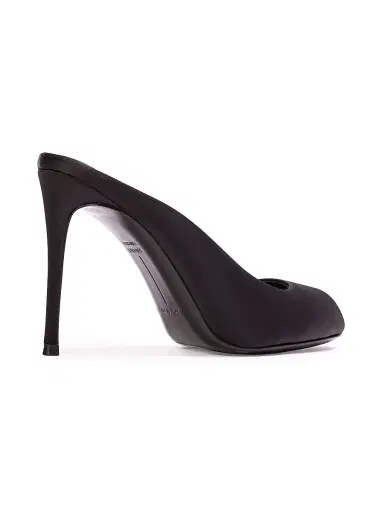 Black Suede Studio Women's Shania 100MM Satin Peep-Toe Mule Heels - Black Satin - Size 5 | Thumbnail 3