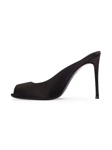 Black Suede Studio Women's Shania 100MM Satin Peep-Toe Mule Heels - Black Satin - Size 5 | Thumbnail 4