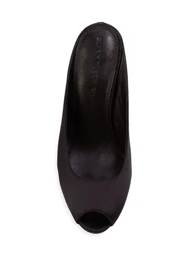 Black Suede Studio Women's Shania 100MM Satin Peep-Toe Mule Heels - Black Satin - Size 5 | Thumbnail 5