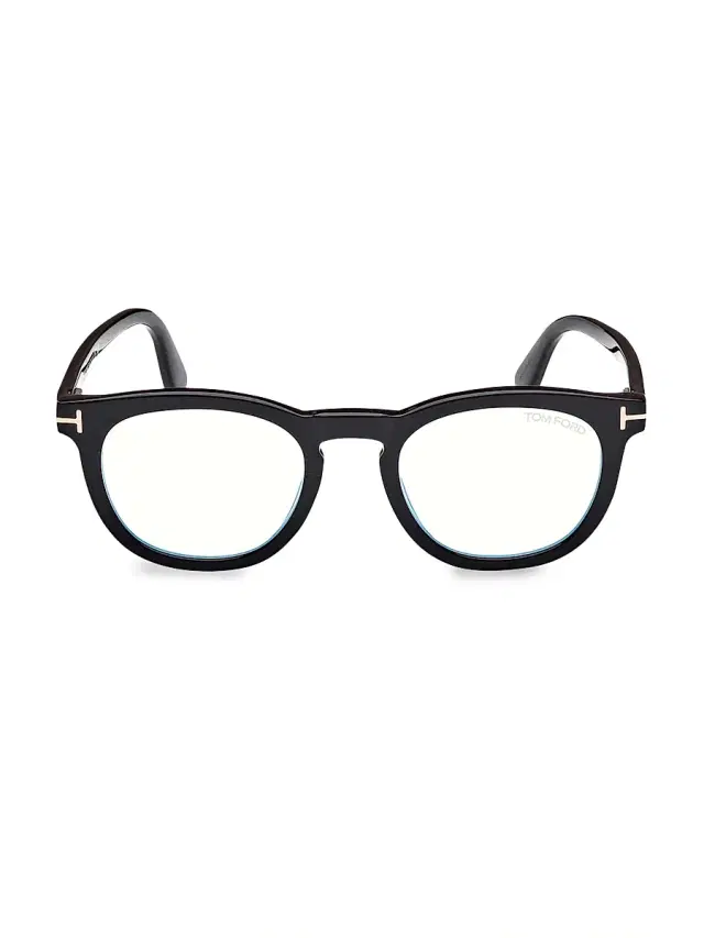 TOM FORD Men's 50MM Blue Block Round Eyeglasses - Black