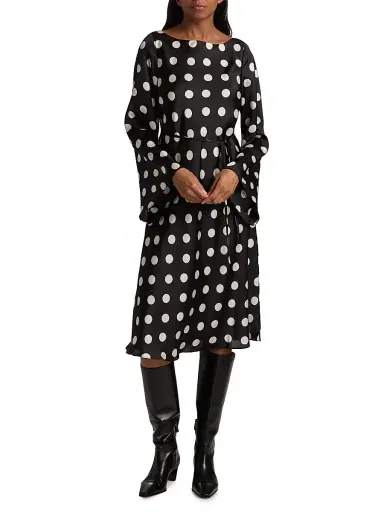 If Only Studio Women's Polka Dot A-Line Midi-Dress - Black White - Size Large | Thumbnail 2