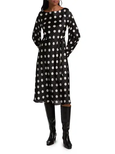 If Only Studio Women's Polka Dot A-Line Midi-Dress - Black White - Size Large | Thumbnail 3