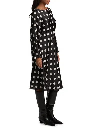 If Only Studio Women's Polka Dot A-Line Midi-Dress - Black White - Size Large | Thumbnail 4