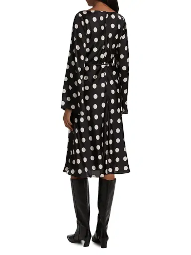 If Only Studio Women's Polka Dot A-Line Midi-Dress - Black White - Size Large | Thumbnail 5