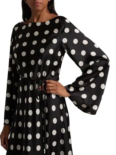 If Only Studio Women's Polka Dot A-Line Midi-Dress - Black White - Size Large | Thumbnail 6