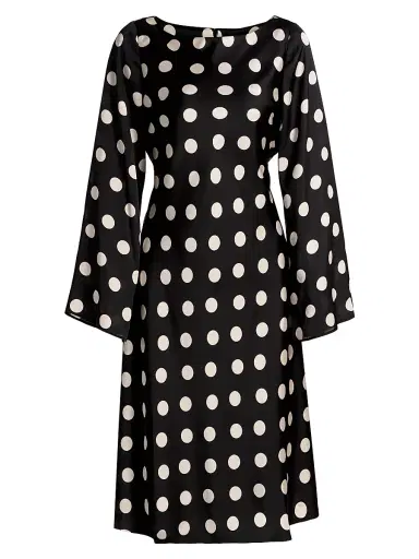 If Only Studio Women's Polka Dot A-Line Midi-Dress - Black White - Size Large | Thumbnail 1