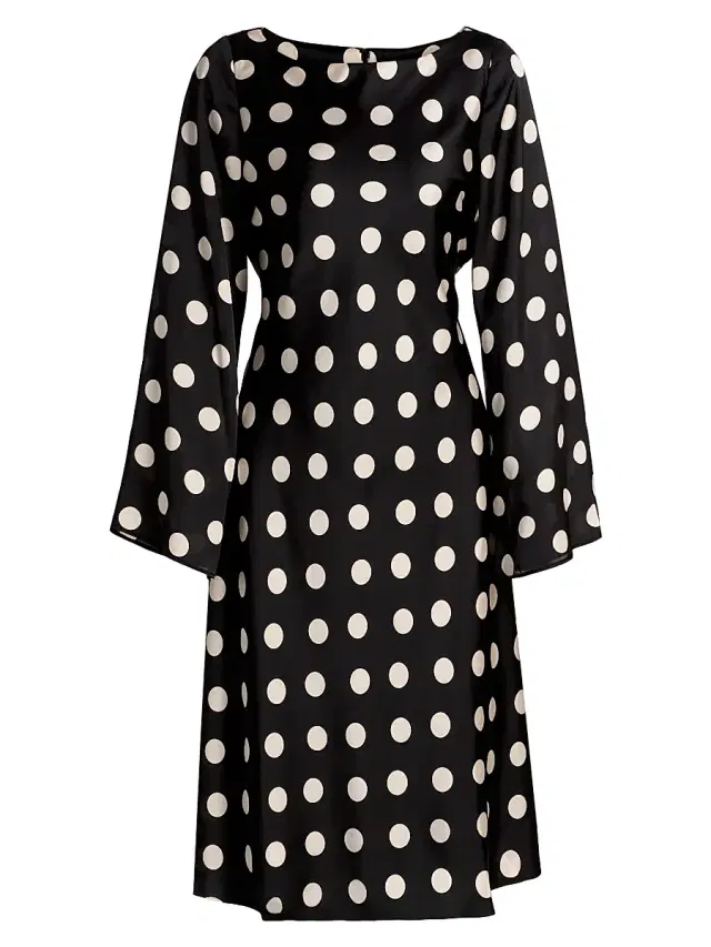 If Only Studio Women's Polka Dot A-Line Midi-Dress - Black White