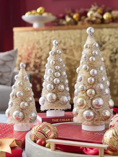 Bethany Lowe Silver & Gold Bottle Brush Tree Decoration 3-Piece Set | Thumbnail 1 Bethany Lowe Silver & Gold Bottle Brush Tree Decoration 3-Piece Set | Thumbnail 1