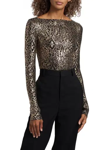 Lapointe Women's Boatneck Snake-Print Bodysuit - Pale Gold - Size XS | Thumbnail 3 Lapointe Women's Boatneck Snake-Print Bodysuit - Pale Gold - Size XS | Thumbnail 3