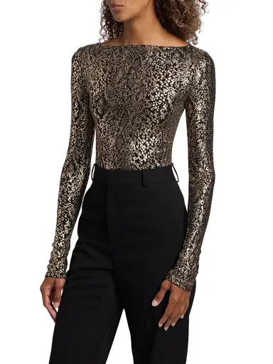 Lapointe Women's Boatneck Snake-Print Bodysuit - Pale Gold - Size XS | Thumbnail 4 Lapointe Women's Boatneck Snake-Print Bodysuit - Pale Gold - Size XS | Thumbnail 4