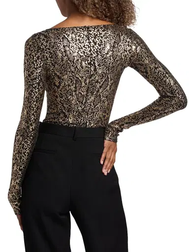 Lapointe Women's Boatneck Snake-Print Bodysuit - Pale Gold - Size XS | Thumbnail 5 Lapointe Women's Boatneck Snake-Print Bodysuit - Pale Gold - Size XS | Thumbnail 5