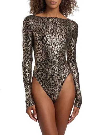 Lapointe Women's Boatneck Snake-Print Bodysuit - Pale Gold - Size XS | Thumbnail 6 Lapointe Women's Boatneck Snake-Print Bodysuit - Pale Gold - Size XS | Thumbnail 6