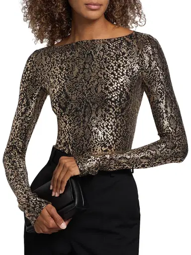Lapointe Women's Boatneck Snake-Print Bodysuit - Pale Gold - Size XS | Thumbnail 7 Lapointe Women's Boatneck Snake-Print Bodysuit - Pale Gold - Size XS | Thumbnail 7