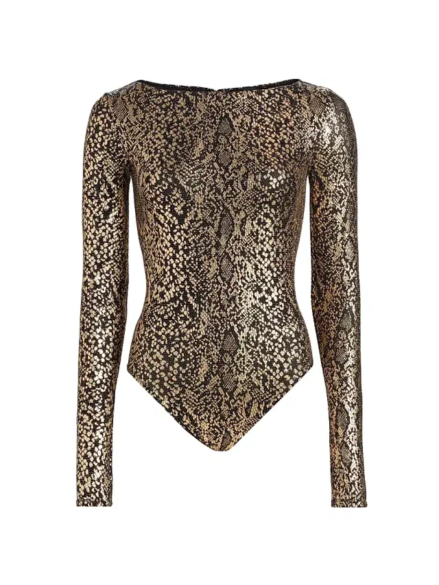Women's Boatneck Snake-Print Bodysuit - Pale Gold
