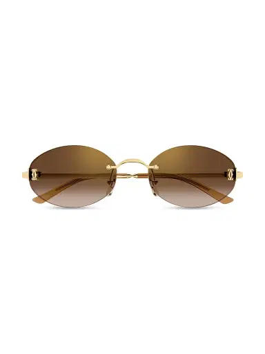 Cartier Women's Double C 55MM Oval Sunglasses - Gold Yellow | Thumbnail 2