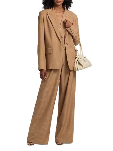 Toccin Women's Willa Boyfriend Pinstriped Blazer - Latte | Thumbnail 2