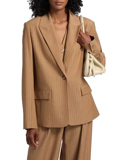 Toccin Women's Willa Boyfriend Pinstriped Blazer - Latte | Thumbnail 3