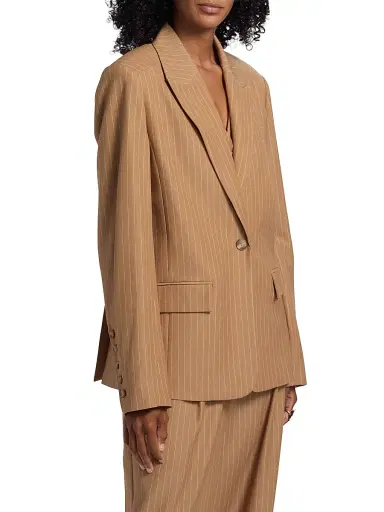 Toccin Women's Willa Boyfriend Pinstriped Blazer - Latte | Thumbnail 4