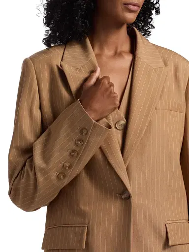 Toccin Women's Willa Boyfriend Pinstriped Blazer - Latte | Thumbnail 6