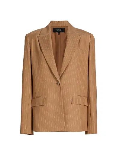 Toccin Women's Willa Boyfriend Pinstriped Blazer - Latte | Thumbnail 1