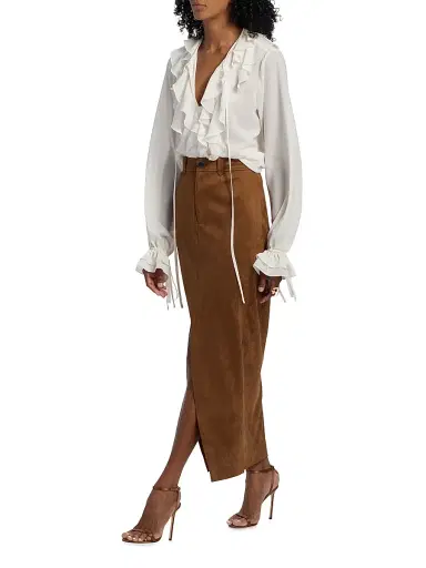 Toccin Women's Meg Faux Suede Midi-Skirt - Brandy | Thumbnail 2