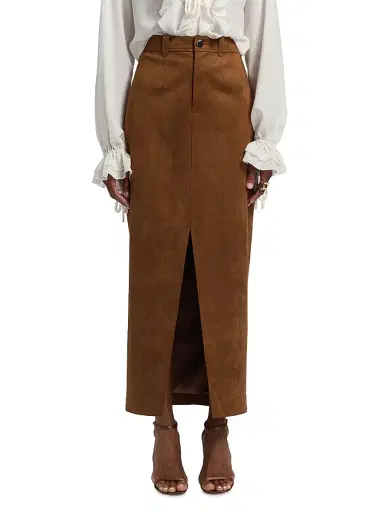 Toccin Women's Meg Faux Suede Midi-Skirt - Brandy | Thumbnail 3