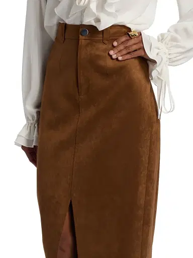 Toccin Women's Meg Faux Suede Midi-Skirt - Brandy | Thumbnail 6