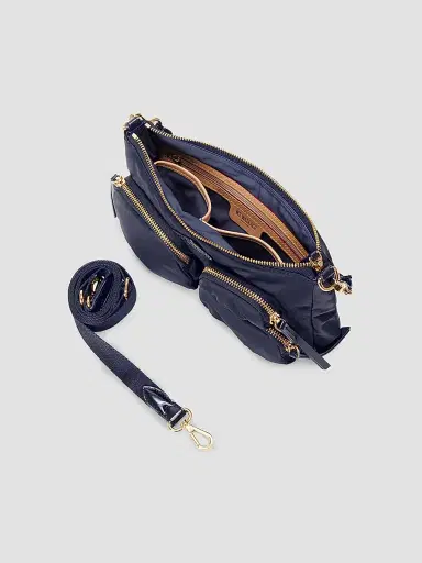 MZ Wallace Women's Petite Chelsea Logo Shoulder Bag - Navy | Thumbnail 4