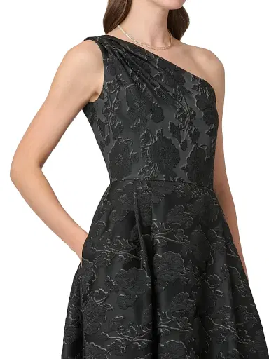 Shoshanna Women's Georgie Metallic Jacquard One-Shoulder Tea-Length Gown - Jet Gold | Thumbnail 4