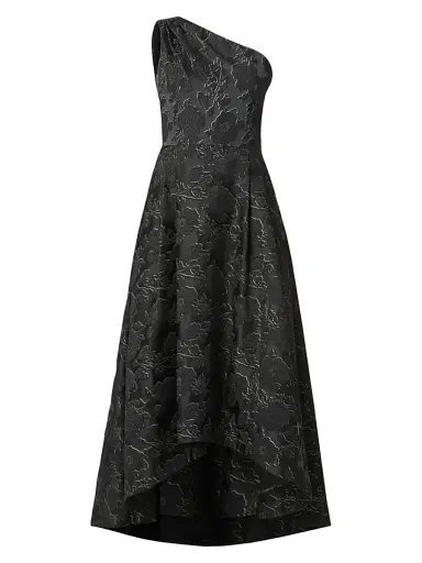 Shoshanna Women's Georgie Metallic Jacquard One-Shoulder Tea-Length Gown - Jet Gold | Thumbnail 1