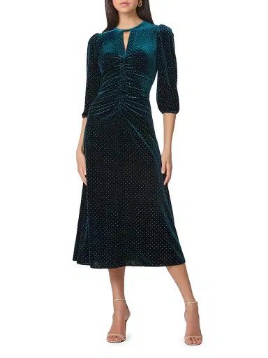 Shoshanna Women's Luna Velvet Midi-Dress - Emerald | Thumbnail 2 Shoshanna Women's Luna Velvet Midi-Dress - Emerald | Thumbnail 2