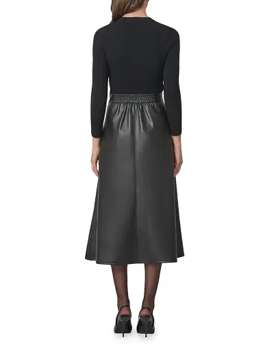 Shoshanna Women's Paige Long-Sleeve Faux Leather Midi-Dress - Jet | Thumbnail 3