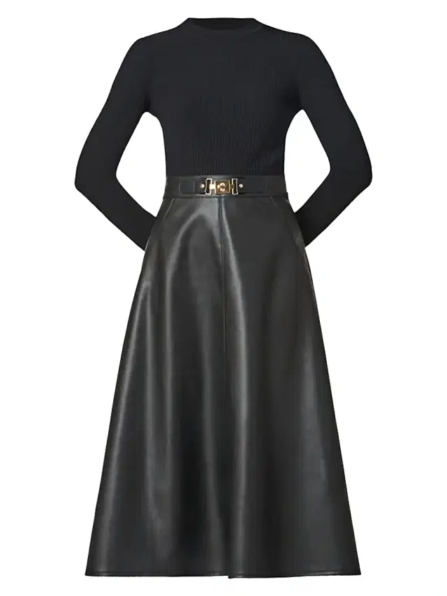 Shoshanna Women's Paige Long-Sleeve Faux Leather Midi-Dress - Jet