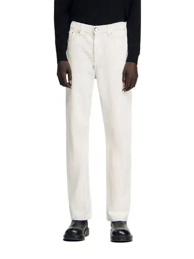Sandro Men's Regular Crackle-Effect Jeans - Optic White | Thumbnail 2 Sandro Men's Regular Crackle-Effect Jeans - Optic White | Thumbnail 2