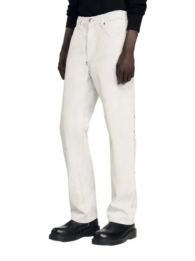 Sandro Men's Regular Crackle-Effect Jeans - Optic White | Thumbnail 3 Sandro Men's Regular Crackle-Effect Jeans - Optic White | Thumbnail 3