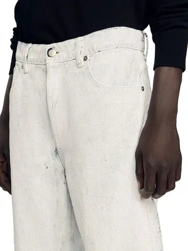 Sandro Men's Regular Crackle-Effect Jeans - Optic White | Thumbnail 5 Sandro Men's Regular Crackle-Effect Jeans - Optic White | Thumbnail 5