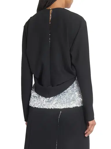 Paco Rabanne Women's Metallic Crepe Blouse - Black - Size 6 | Thumbnail 5
