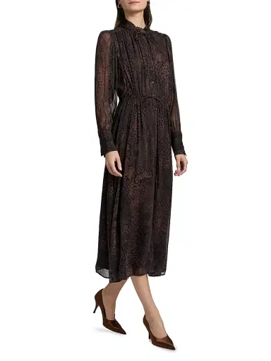 Ba&sh Women's Sahara Snake-Print Midi-Dress - Marron - Size Large | Thumbnail 4