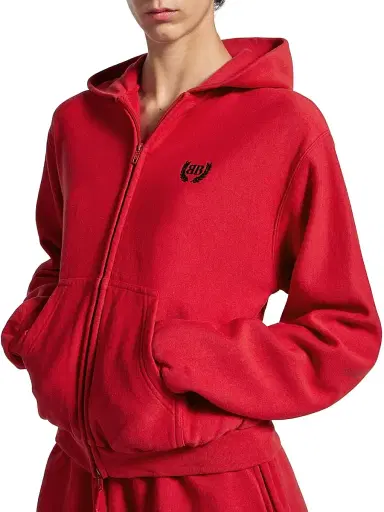 Balenciaga Women's Laurel Classic Zip-Up Hoodie Regular Fit - Red Black - Size XS | Thumbnail 4