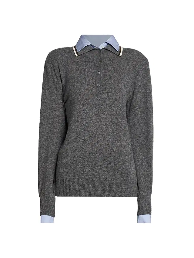 Stella McCartney Women's Mix Knit And Shirting Polo Shirt - Grey Melange