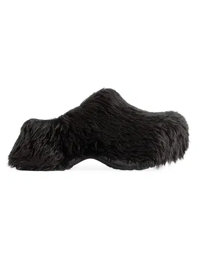 Balenciaga Men's Crocs Mules In Fake Fur - Black | Thumbnail 1