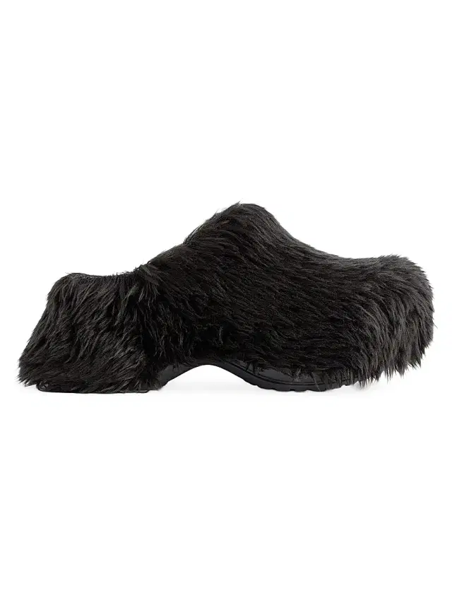 Balenciaga Men's Crocs Mules In Fake Fur - Black
