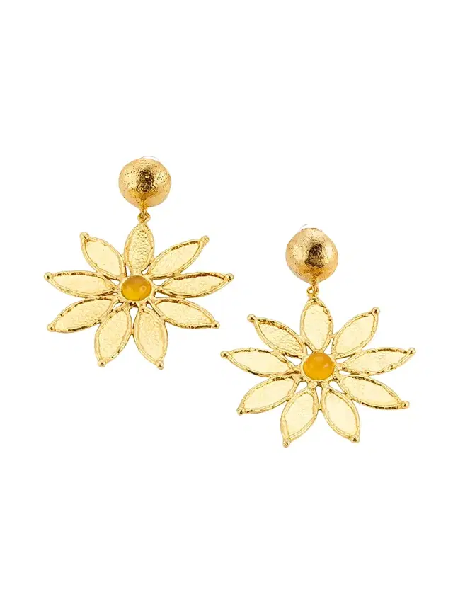 Women's Yellow Flower 22K-Gold-Plated & Onyx Drop Earrings - Gold