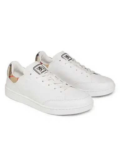 Burberry Women's Check Leather Low-Top Sneakers - Porcelain White Sand Beige - Size 11 | Thumbnail 2