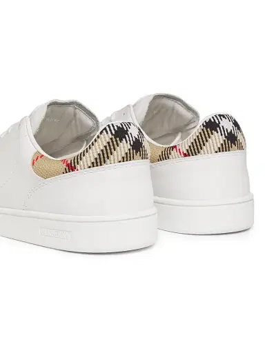 Burberry Women's Check Leather Low-Top Sneakers - Porcelain White Sand Beige - Size 11 | Thumbnail 3