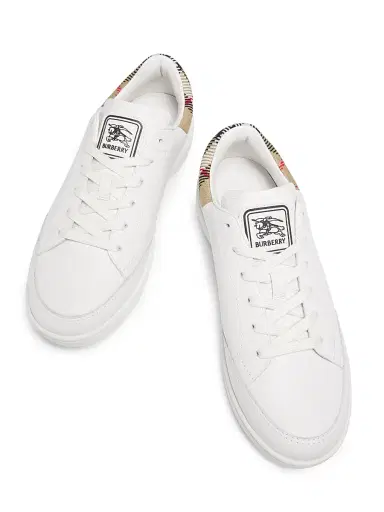 Burberry Women's Check Leather Low-Top Sneakers - Porcelain White Sand Beige - Size 11 | Thumbnail 4