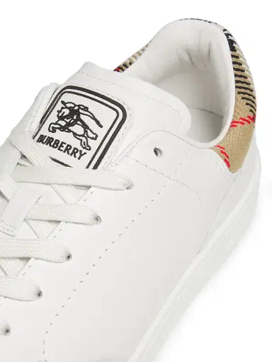 Burberry Women's Check Leather Low-Top Sneakers - Porcelain White Sand Beige - Size 11 | Thumbnail 5