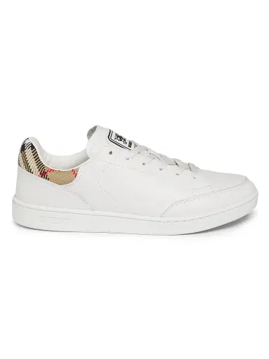 Burberry Women's Check Leather Low-Top Sneakers - Porcelain White Sand Beige - Size 11 | Thumbnail 1